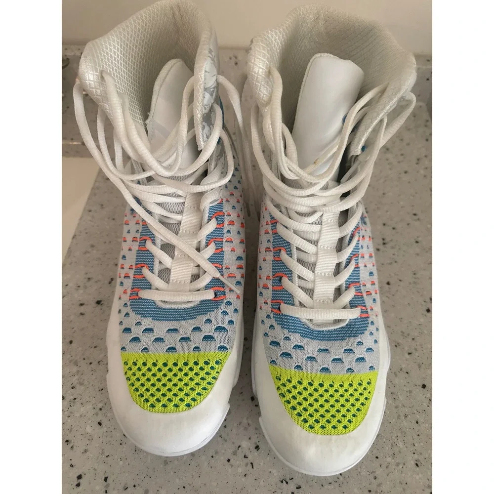 B Luck-Shoe Wrestling Boots White Blue Neon High Top Combat Shoes Mens 8 EUR 41